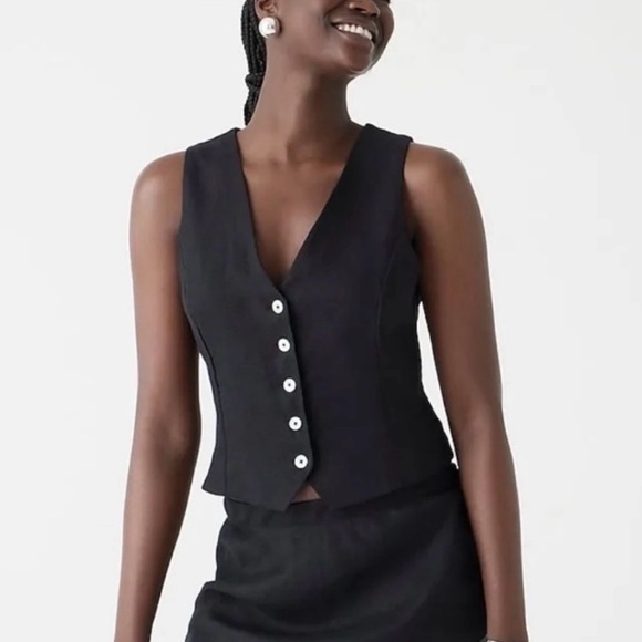 J. Crew Black Button Down Linen Vest Nwt